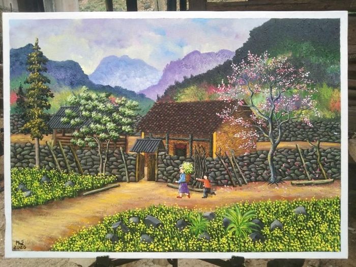 Tranh của Phứ khắc họa vẻ đẹp của những con người nhỏ bé, bền bỉ bám đá mưu sinh giữa đại ngàn