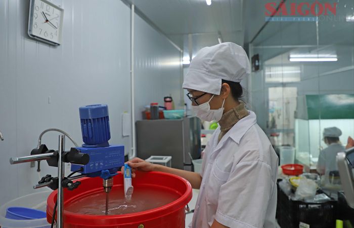  Kiểm tra độ pH của dung dịch trước khi đưa vào phòng cấy mô. Ảnh: ĐOÀN KIÊN 