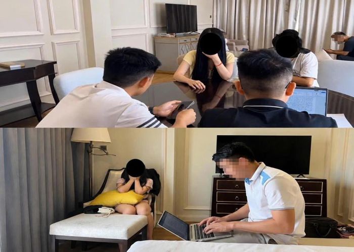 Cơ quan công an lấy lời những người liên quan trong đường dây mại dâm. Ảnh: Công an Hà Tĩnh