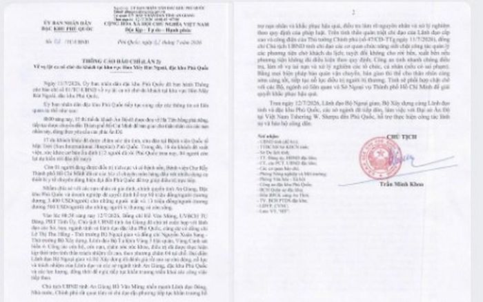 Thông cáo báo chí (lần 2) của UBND Đặc khu Phú Quốc.