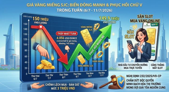 Biến động giá vàng trong tuần 6 - 11/7.