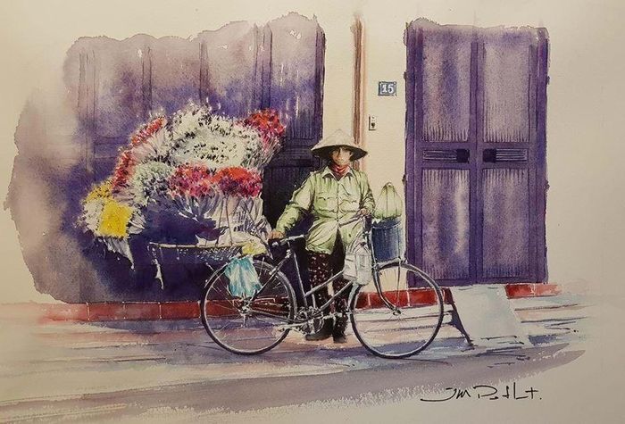 Tranh về Hà Nội của họa sĩ Pháp Jean-marc Potlet.