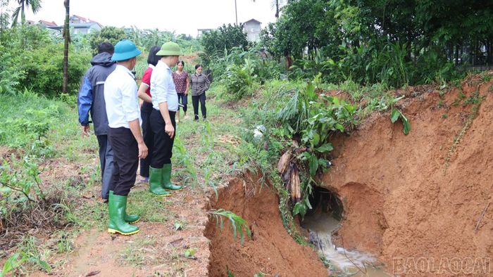  Lãnh đạo UBND phường Âu Lâu kiểm tra hệ thống thoát nước tuyến đường 32C. 