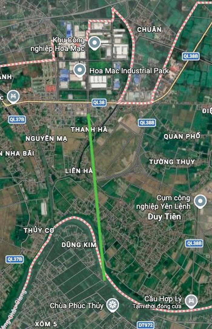 Hình ảnh thực địa khu vực tuyến đường trục động lực đi qua trên Google vệ tinh.