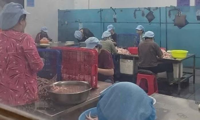 Khu vực chế biến của công ty chuyên sản xuất chân gà rút xương tại phường Hố Nai.