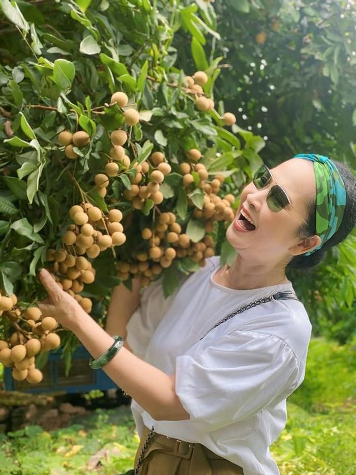 NSND Lan Hương (Bông) chia sẻ niềm vui đi thu hoạch nhãn ở Hưng Yên và thưởng thức đặc sản nhãn cổ.
