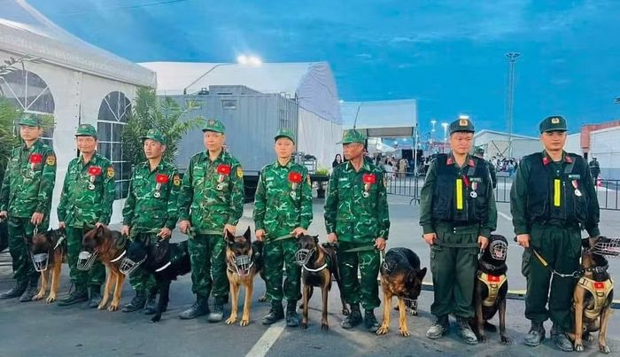 Đội chó nghiệp vụ của Đoàn Việt Nam tham gia tìm kiếm cứu nạn và khắc phục hậu quả trận động đất. (Ảnh: Đại sứ quán Việt Nam tại Venezuela cung cấp)