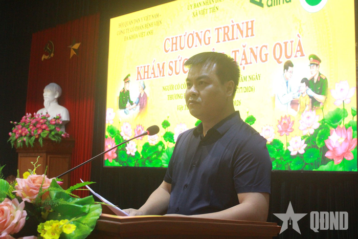Đồng chí Nguyễn Đức Đoàn, Phó bí thư Đảng ủy, Chủ tịch UBND xã Việt Tiến phát biểu tại chương trình.