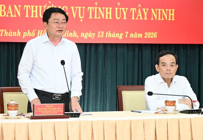  Bí thư Tỉnh ủy Tây Ninh Nguyễn Văn Quyết phát biểu tại hội nghị. Ảnh: VIỆT DŨNG 
