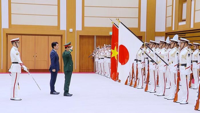 Lễ đón Đại tướng Phan Văn Giang diễn ra tại trụ sở Bộ Quốc phòng Nhật Bản.