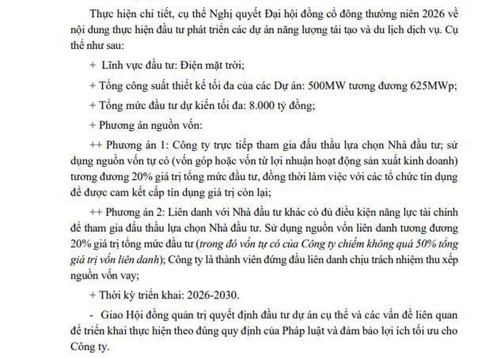 Thủy điện Hương Sơn (mã GSM) dự kiến chi trả cổ tức 30% bằng tiền mặt, đồng thời lấy ý kiến cổ đông về kế hoạch đầu tư các dự án điện mặt trời quy mô tối đa 500 MW.