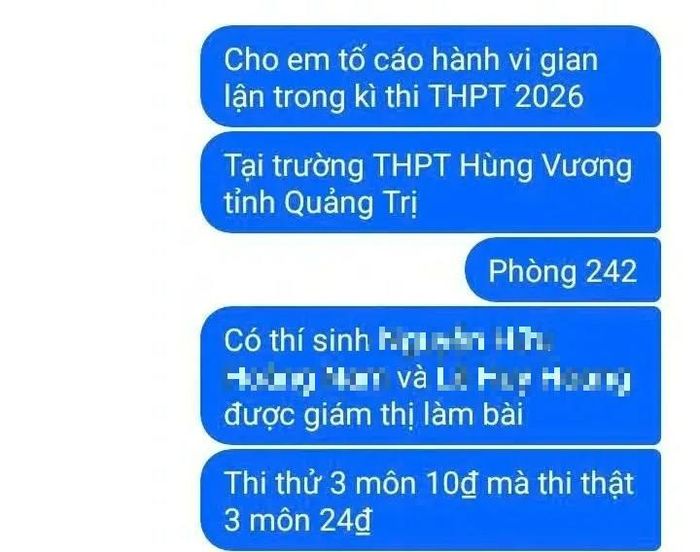 Bài đăng phản ánh dấu hiệu gian lận tại điểm thi Trường THPT Hùng Vương đang được chia sẻ trên mạng xã hội. Ảnh chụp màn hình