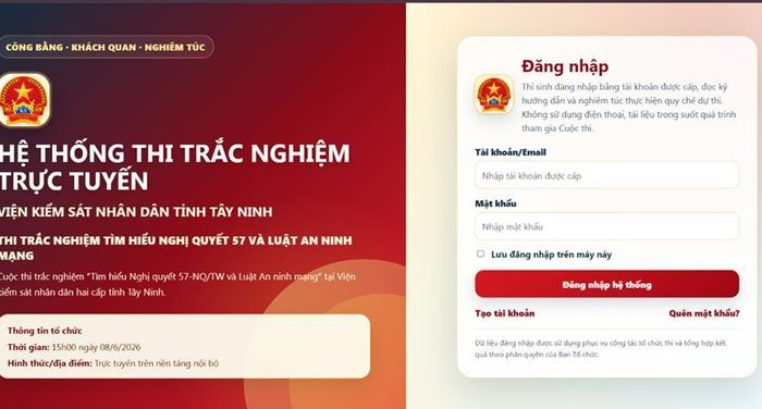  Phần mềm Thi trắc nghiệm do Văn phòng VKSND tỉnh thiết kế
