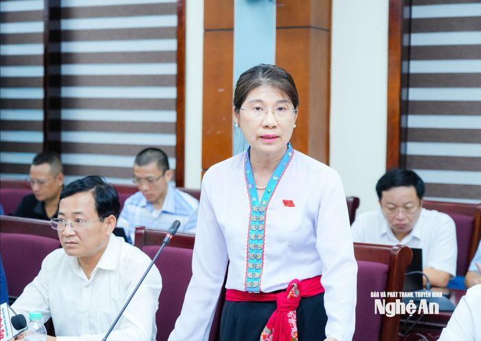 Đại biểu Lô Thị Kim Ngân - Trưởng Ban Dân tộc HĐND tỉnh phát biểu tại phiên thảo luận Tổ 4. Ảnh: T.L
