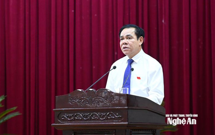 Chủ tịch UBND tỉnh Võ Trọng Hải phát biểu tại phiên thảo luận hội trường trong Kỳ họp thứ 4, HĐND tỉnh Nghệ An, khóa XIX. Ảnh: Thành Cường
