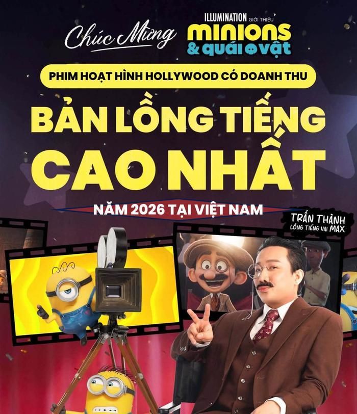 Trấn Thành tham gia lồng tiếng cho nhân vật Max góp phần thúc đẩy doanh thu cho Minions và Quái Vật. Ảnh: FBNV