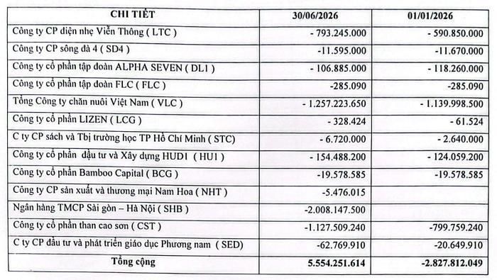 Danh mục dự phòng giảm giá chứng khoán kinh doanh. Nguồn CMC