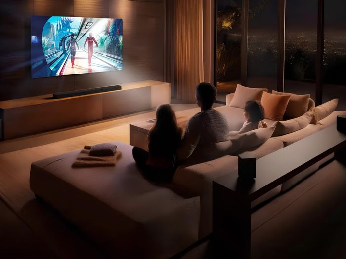 LG C6 83 inch trong không gian phòng khách hiện đại.