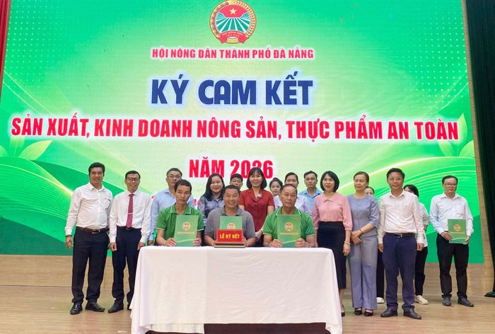 Các doanh nghiệp, cơ sở sản xuất nông sản ký cam kết sản xuất an toàn tại tọa đàm. Ảnh: KHÁNH LINH
