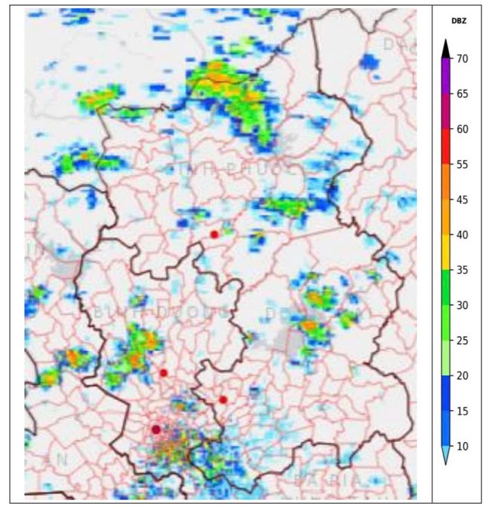 Ảnh radar tại khu vực thành phố Đồng Nai.