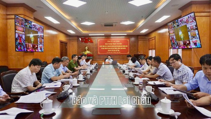 Quang cảnh hội nghị tại điểm cầu tỉnh Lai Châu.