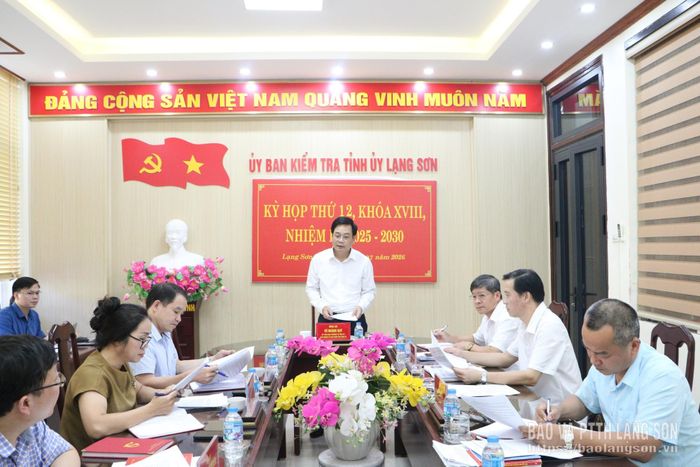 Đồng chí Vũ Hoàng Quý, Ủy viên Ban Thường vụ Tỉnh ủy, Chủ nhiệm Ủy ban Kiểm tra Tỉnh ủy phát biểu tại kỳ họp