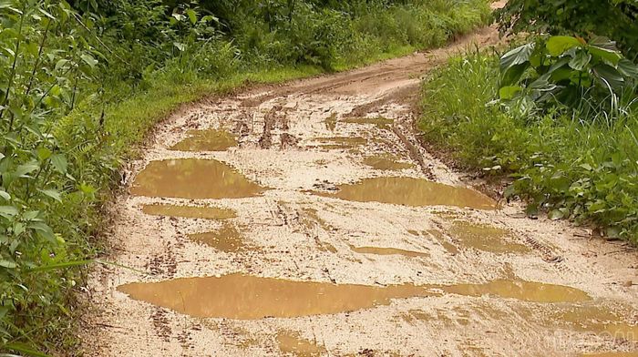 Tuyến đường trở nên lầy lội, trơn trượt mỗi khi trời mưa.