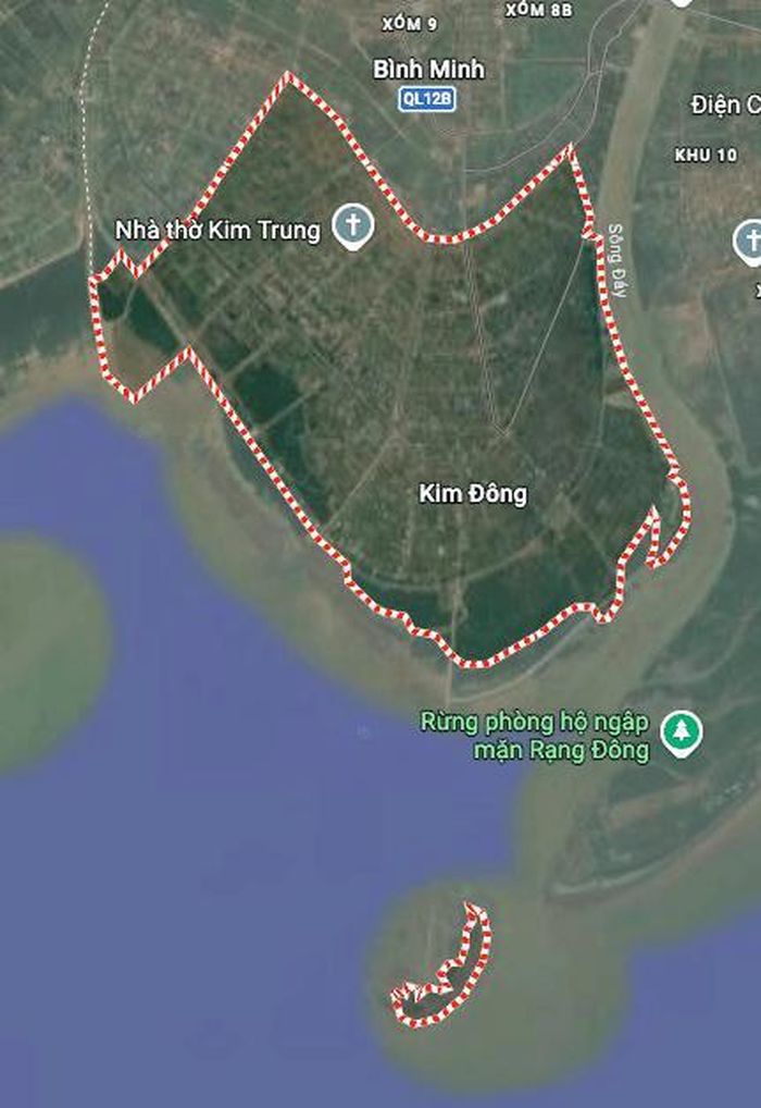 Xã Kim Đông trên bản đồ Google vệ tinh.