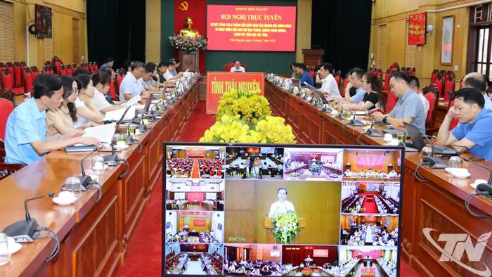 Quang cảnh Hội nghị tại điểm cầu trực tuyến tỉnh Thái Nguyên.