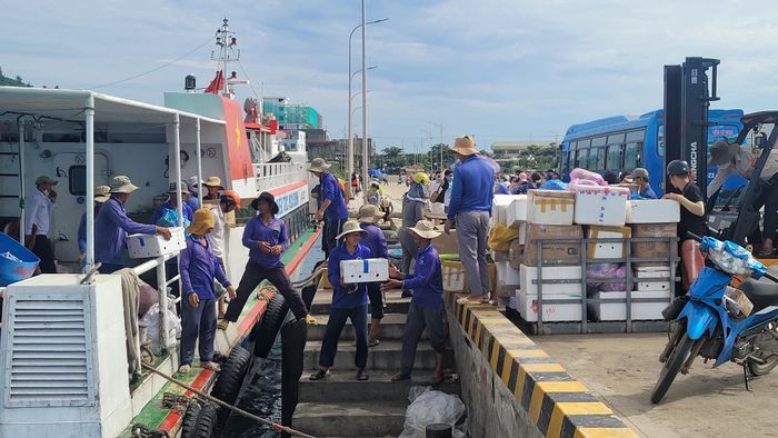 Hoạt động vận tải hành khách, hàng hóa Sa Kỳ - Lý Sơn nhộn nhịp, với hàng nghìn lượt khách cùng hàng chục tấn hàng hóa mỗi ngày (Ảnh: Lê Danh).