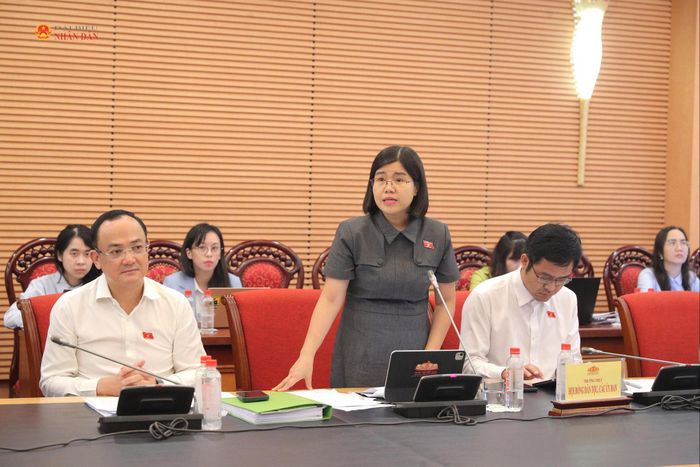 ĐBQH hoạt động Chuyên trách tại Ủy ban Pháp luật và Tư pháp Nguyễn Thị Hồng Chương phát biểu tại phiên họp