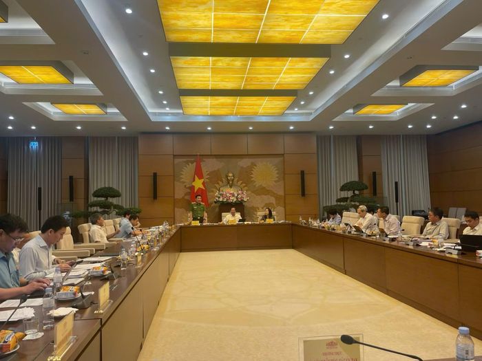 Trung tướng Trần Sỹ Quang, Cục trưởng Cục An ninh kinh tế, báo cáo giải trình về dự thảo Nghị quyết tại Phiên họp Thường trực Ủy ban Kinh tế - Tài chính của Quốc hội ngày 17/4.
