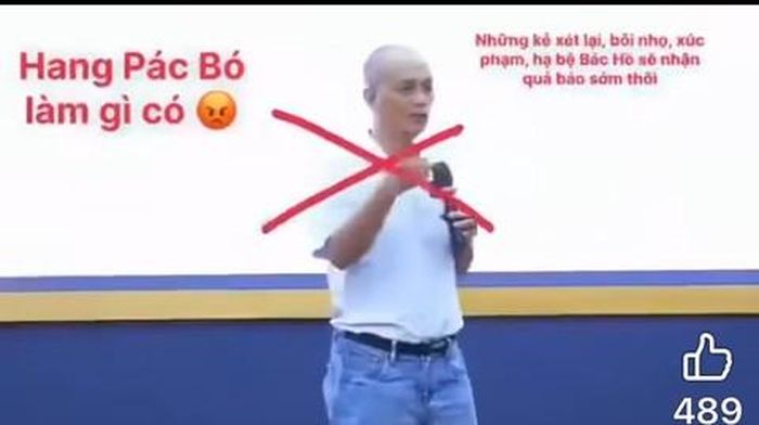 Bị can Nguyễn Thành Nam trong một video nói sai hoàn toàn về Chủ tịch Hồ Chí Minh (Ảnh cắt từ video)