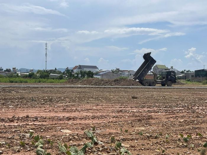Xe chở đất lấp ruộng