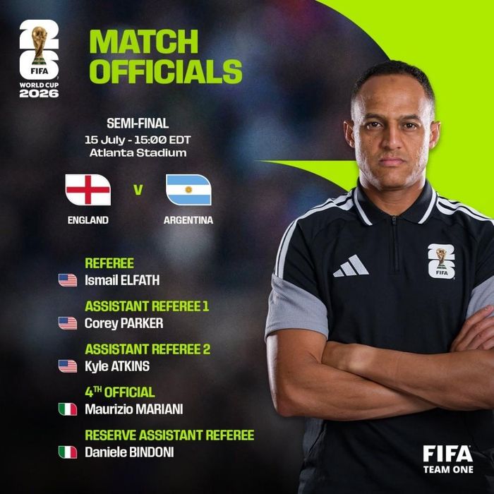 Tổ trọng tài điều khiển trận bán kết được công bố. Ảnh: FIFA.