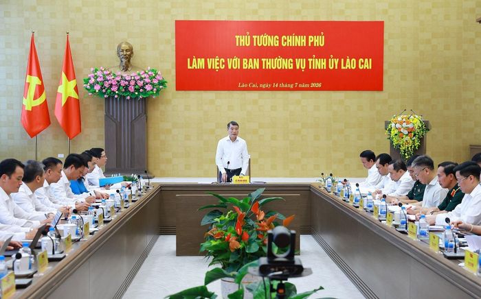 Thủ tướng Lê Minh Hưng làm việc với Ban Thường vụ Tỉnh ủy Lào Cai. Ảnh: Dương Giang – TTXVN