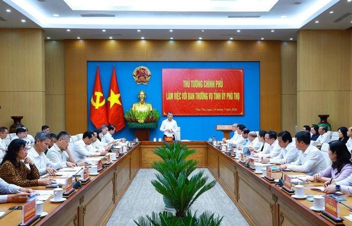 Thủ tướng Lê Minh Hưng làm việc với Ban Thường vụ Tỉnh ủy Phú Thọ về thực hiện nhiệm vụ phát triển kinh tế - xã hội. Ảnh: Dương Giang – TTXVN