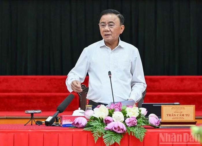 Thường trực Ban Bí thư Trần Cẩm Tú phát biểu chỉ đạo, kết luận hội nghị. (Ảnh: DUY LINH)