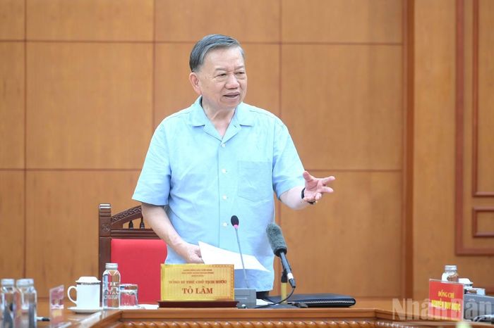 Tổng Bí thư, Chủ tịch nước Tô Lâm phát biểu chỉ đạo tại cuộc làm việc.