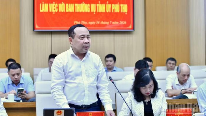  Bộ trưởng Khoa học và Công nghệ Vũ Hải Quân phát biểu ý kiến tại cuộc làm việc. (Ảnh: THANH GIANG) 