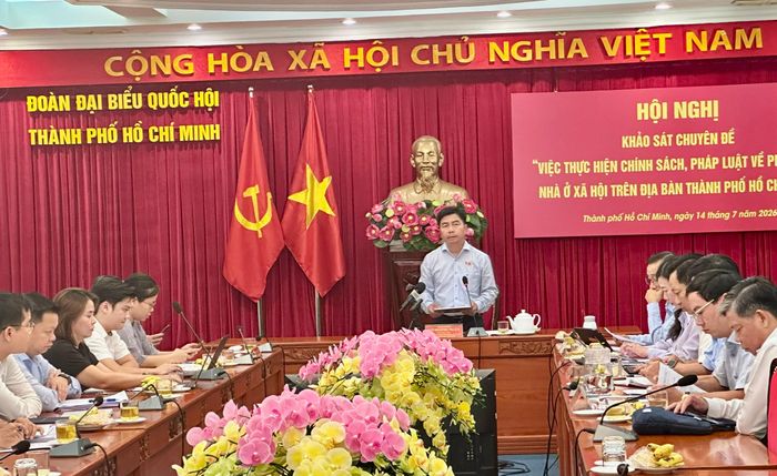 Ông Võ Hoàng Ngân, Phó Trưởng đoàn chuyên trách Đoàn đại biểu Quốc hội TPHCM kết luận tại hội nghị. Ảnh: THANH HIỀN