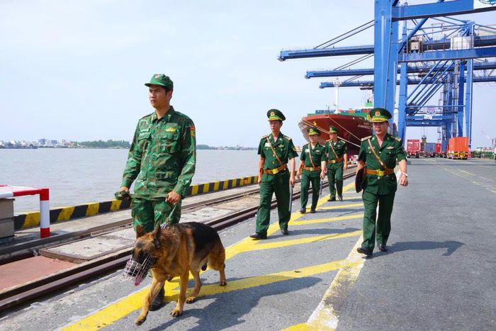  Cán bộ, chiến sĩ biên phòng cửa khẩu cảng TPHCM tuần tra bảo vệ mục tiêu và giữ gìn an ninh trật tự khu vực cửa khẩu cảng 