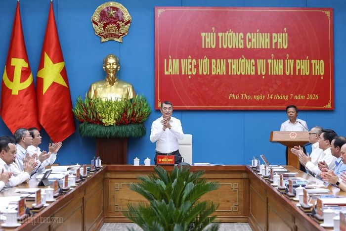 Thủ tướng Chính phủ Lê Minh Hưng làm việc với Ban Thường vụ Tỉnh ủy Phú Thọ chiều 14/7. Ảnh: Báo Chính phủ.