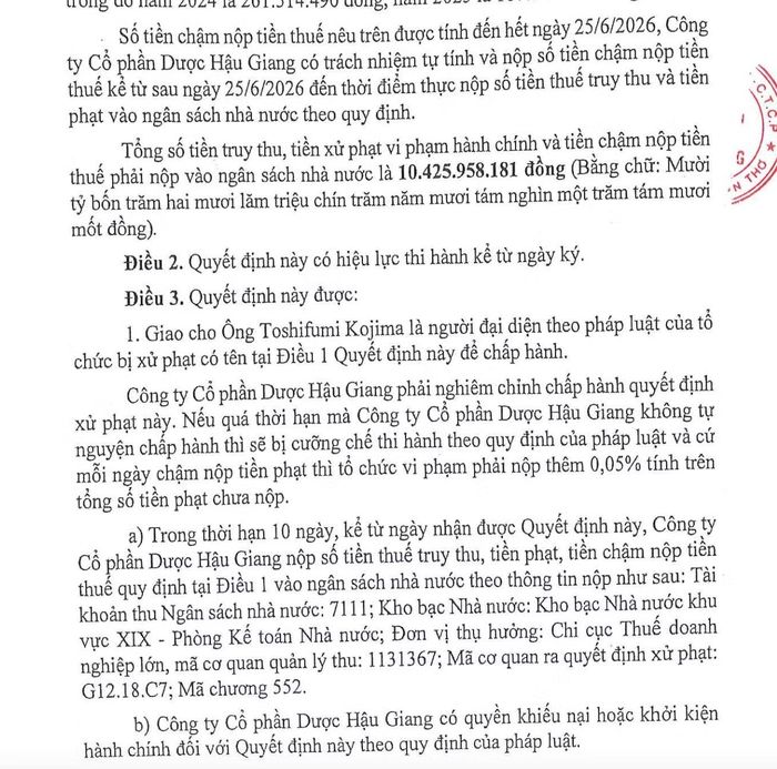 Quyết định xử phạt Công ty Cổ phần Dược Hậu Giang về thuế (ảnh: N.M).