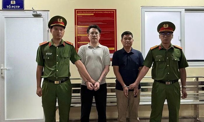 Hai đối tượng Lâm và Thái tại cơ quan công an.