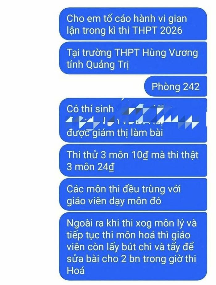 Bài đăng phản ánh dấu hiệu tiêu cực tại điểm thi Trường THPT Hùng Vương trên mạng xã hội. Ảnh: Chụp màn hình