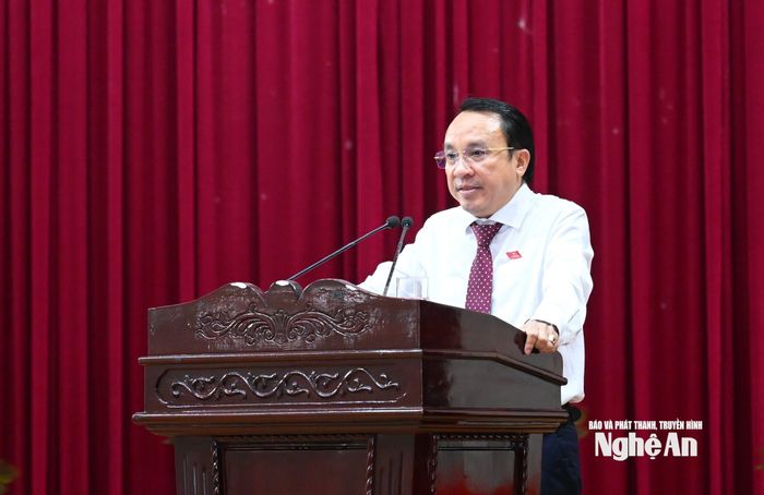 Phó Chủ tịch Thường trực HĐND tỉnh Dương Đình Chỉnh phát biểu kết luận nội dung chất vấn. Ảnh: Thành Cường