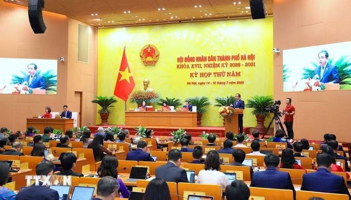 Quang cảnh phiên khai mạc Kỳ họp thứ năm, HĐND thành phố Hà Nội khóa XVII. (Ảnh: Trung Nguyên/TTXVN)
