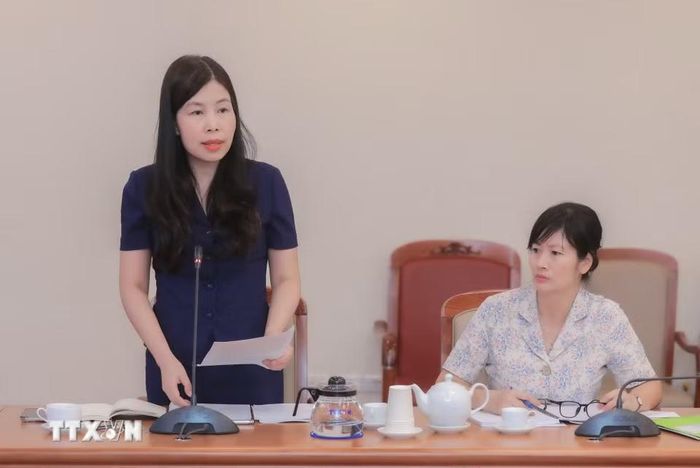 Đồng chí Đỗ Thị Trang, Phó Bí thư thường trực Đảng ủy, Phó Trưởng Ban thường trực Ban Chỉ đạo phát biểu. (Ảnh: Phan Phương/TTXVN)