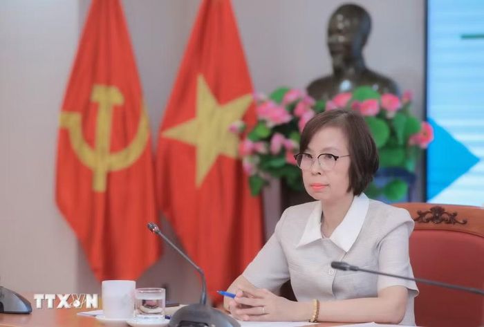 Đồng chí Vũ Việt Trang, Ủy viên Ban Thường vụ Đảng ủy các cơ quan Đảng Trung ương, Bí thư Đảng ủy, Tổng giám đốc Thông tấn xã Việt Nam, Phó trưởng ban Tuyên giáo và Dân vận Trung ương, Trưởng ban chỉ đạo 35 TTXVN chủ trì hội nghị. (Ảnh: Phan Phương/TTXVN)
